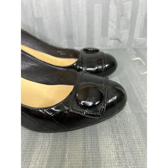 Kate Spade Patent Leather Shoes Black 8.5 Womens Round Toe Textured - Picture 6 of 10